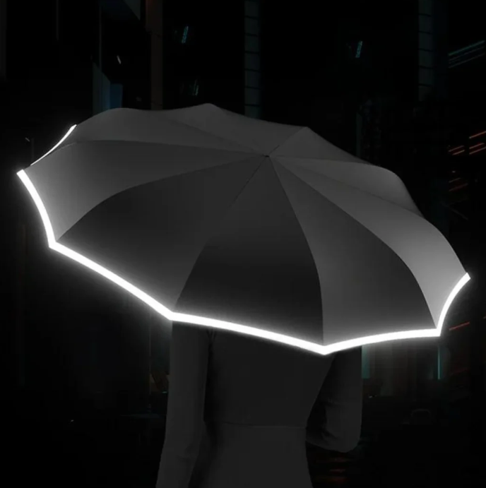 Parapluie anti-tempête réfléchissant, robuste et élégant. Protection optimale contre la pluie et le vent. Visibilité accrue d