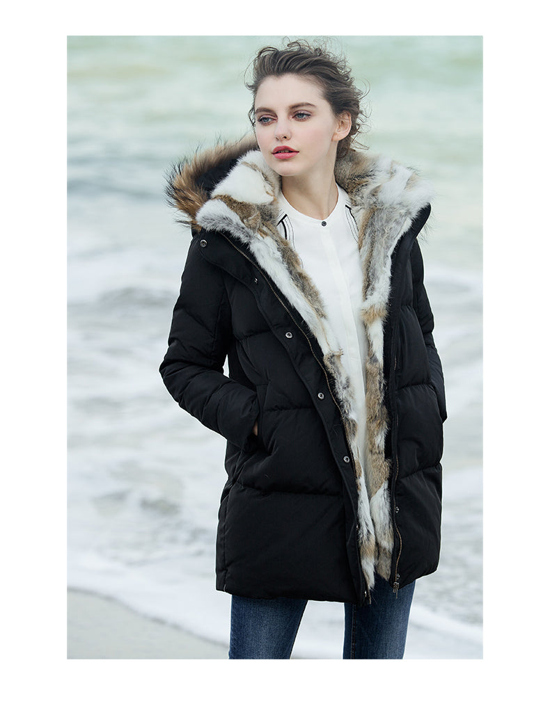 Parka femme hiver chaude imperméable, design élégant avec capuche amovible, tissu résistant à l'eau, rembourrage épais.
