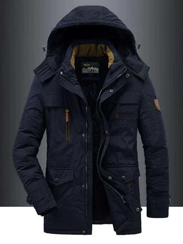 Veste parka homme épaisse et chaude, coupe militaire tendance avec capuche, idéale pour l'automne et l'hiver.
