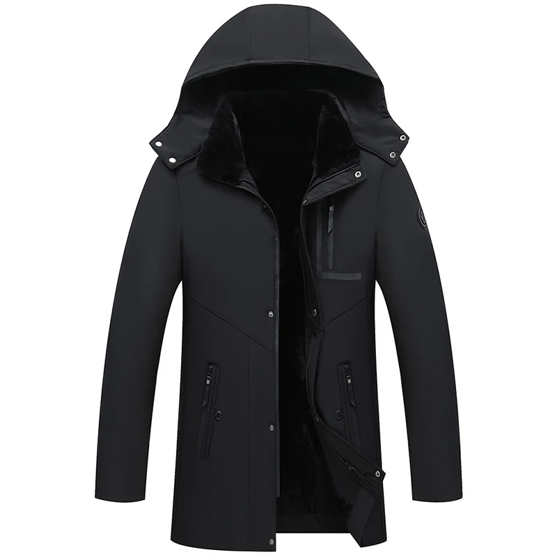 Parka homme hiver, chaude, capuche amovible.  Modèle bleu foncé.