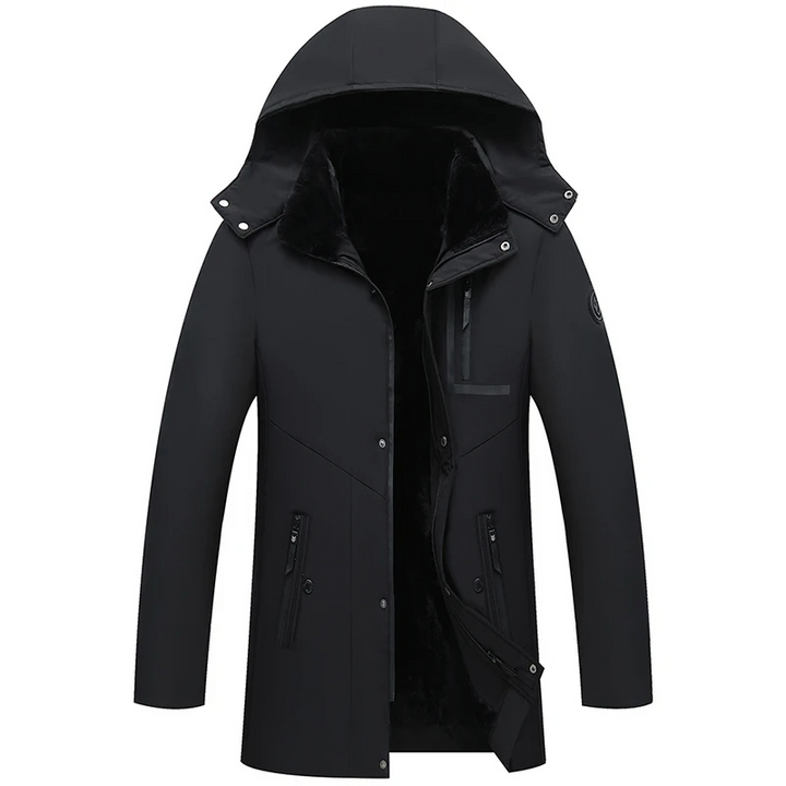Parka homme hiver, chaude, capuche amovible.  Modèle bleu foncé.