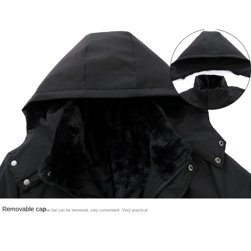 Parka homme hiver, chaude, capuche amovible.  Modèle bleu foncé.