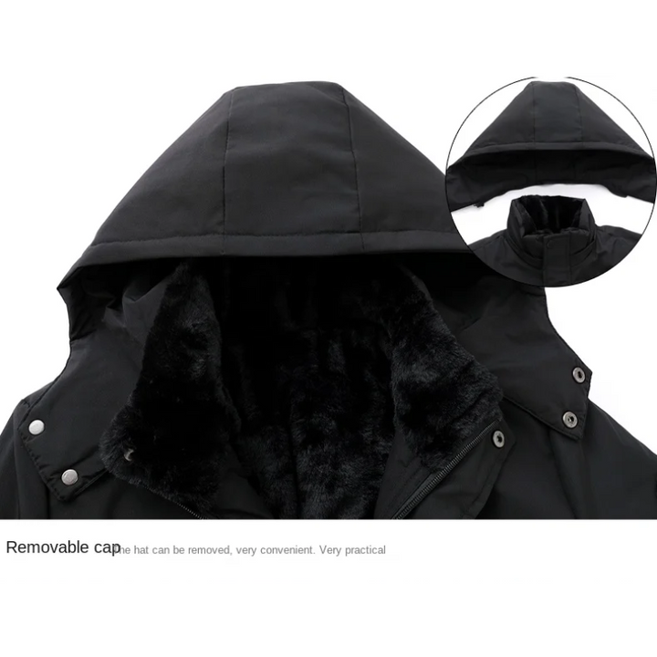 Parka homme hiver, chaude, capuche amovible.  Modèle bleu foncé.