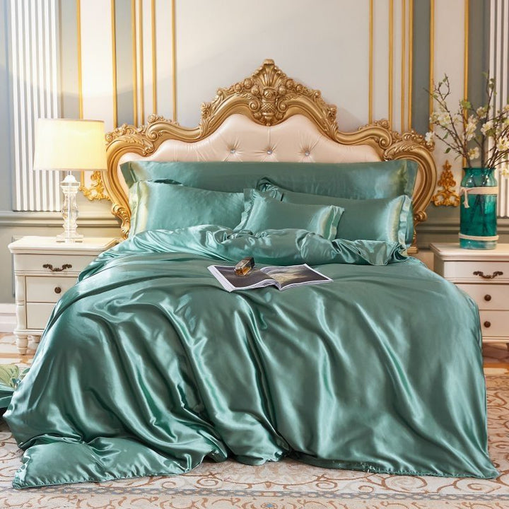 Parure de lit 4 pièces, soie/satin, luxe, douce, élégante.