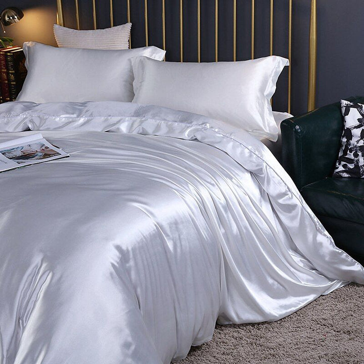 Parure de lit 4 pièces, soie/satin, luxe, douce, élégante.