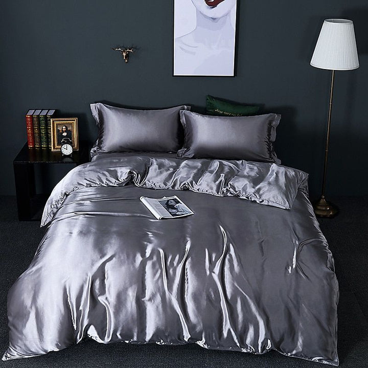 Parure de lit 4 pièces, soie/satin, luxe, douce, élégante.