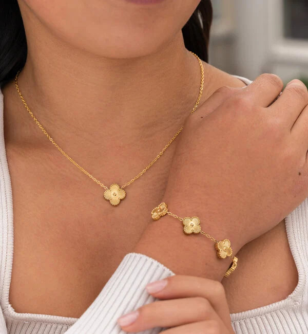 Bijoux femme élégants, parure trèfle en acier inoxydable, collier, bracelet, boucles d'oreilles.