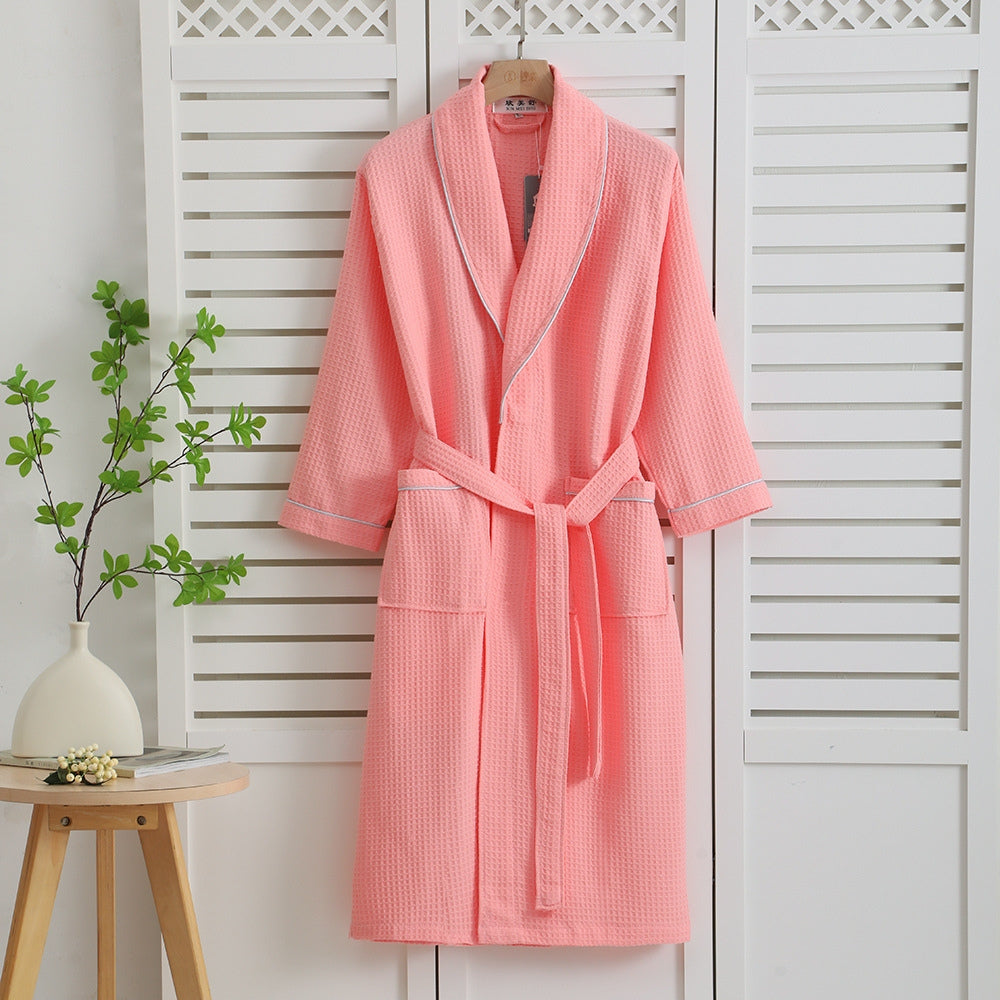 Peignoir unisexe en coton nid d'abeille style kimono, doux et léger pour le bain et la maison.