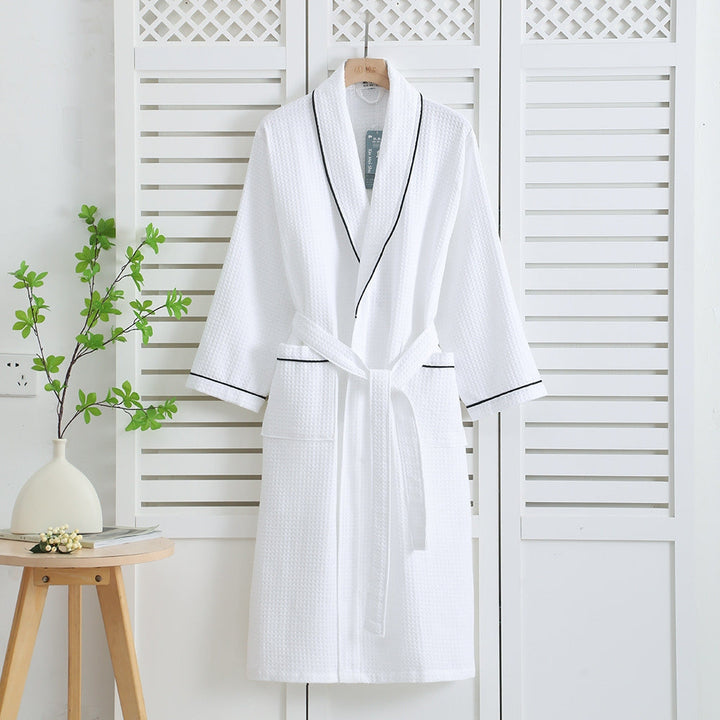 Peignoir kimono unisexe léger et respirant en coton nid d'abeille, idéal pour le bain ou moments de détente.