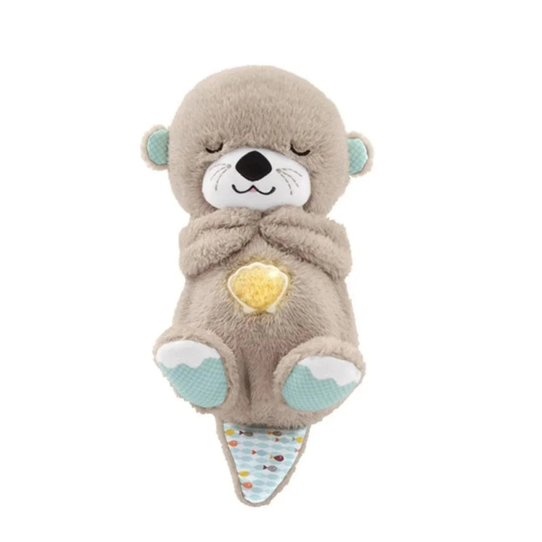 "Peluche loutre relaxante pour bébé, douce et moelleuse, avec effet respiration, apaisante en Bleu, Gris, Rose."