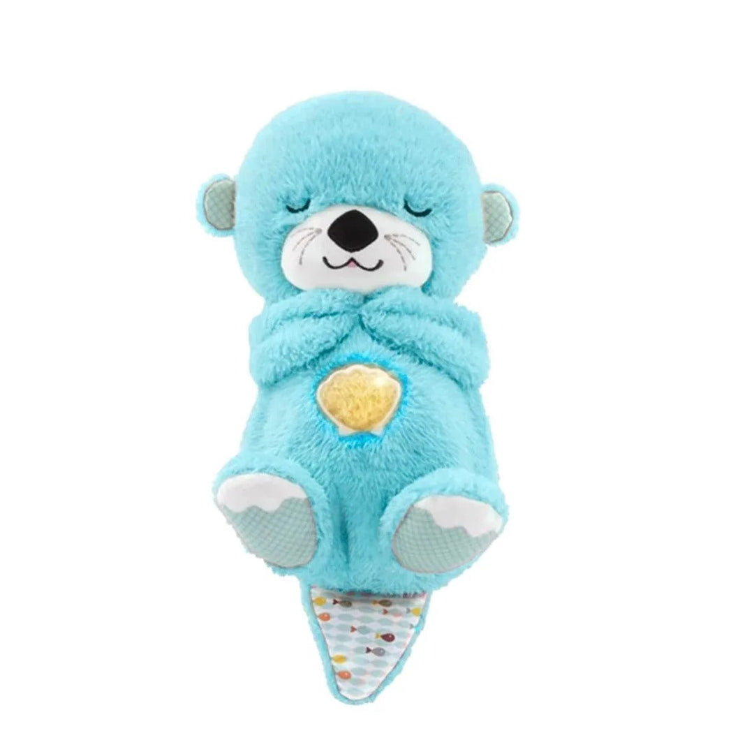 "Peluche loutre relaxante pour bébé, douce et moelleuse, avec effet respiration, apaisante en Bleu, Gris, Rose."