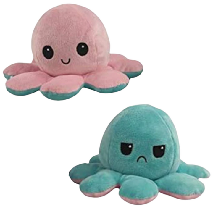 Peluche pieuvre réversible multicouleur, amusante et douce, change de visage heureux à triste pour indiquer votre humeur.