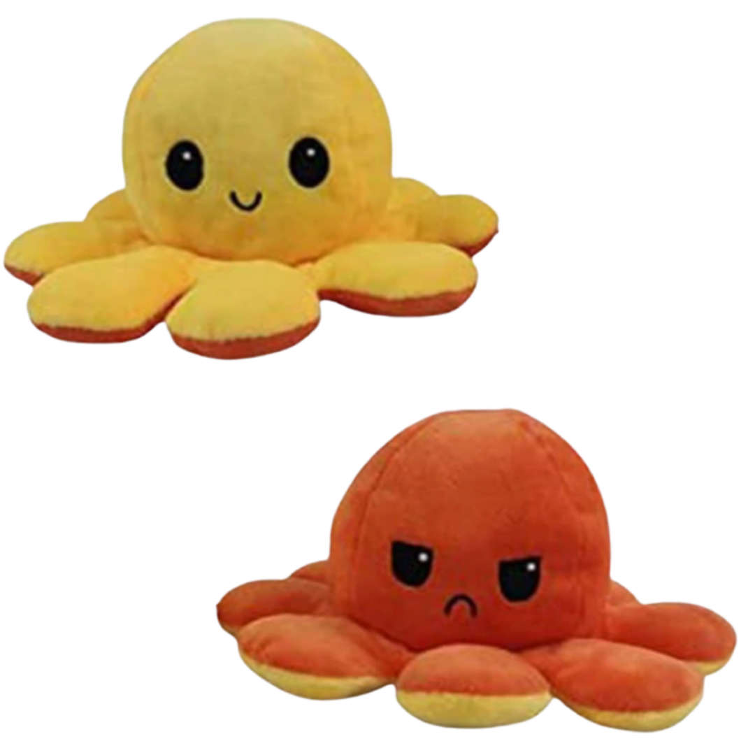 Peluche pieuvre réversible multicouleur, amusante et douce, change de visage heureux à triste pour indiquer votre humeur.