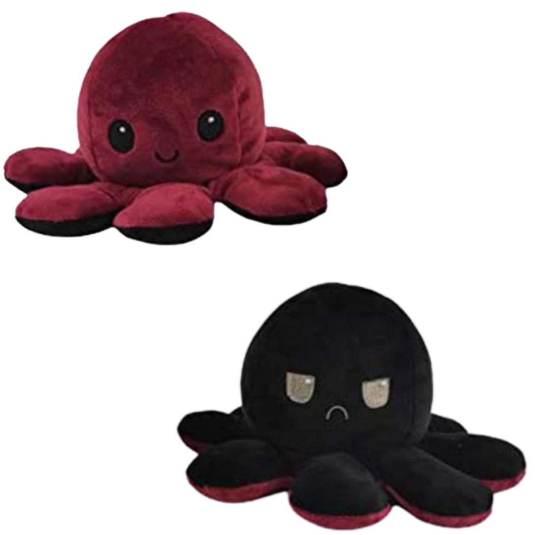 Peluche pieuvre réversible multicouleur, amusante et douce, change de visage heureux à triste pour indiquer votre humeur.