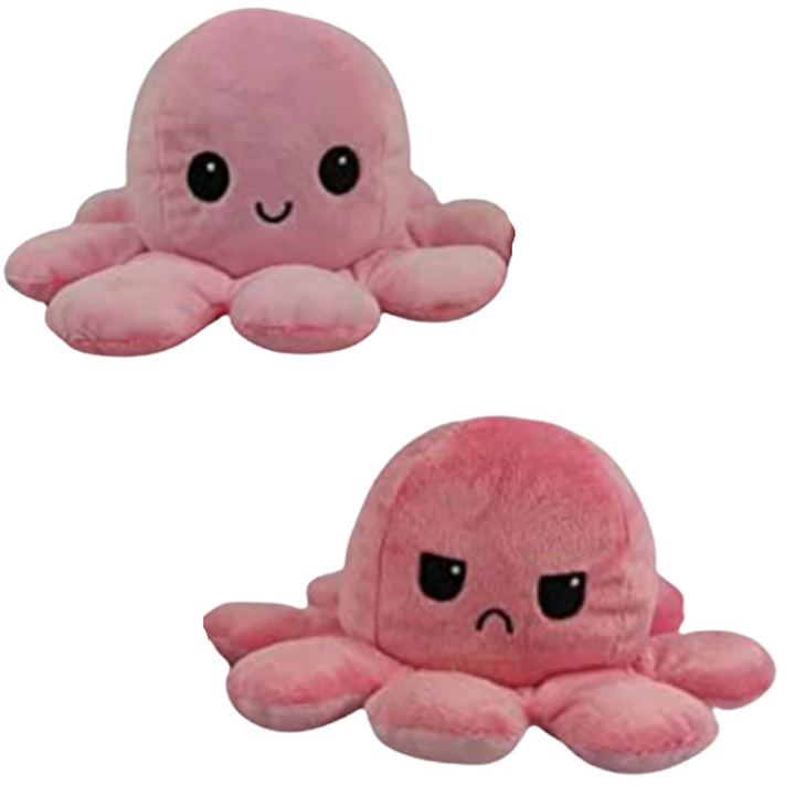 Peluche pieuvre réversible multicouleur, amusante et douce, change de visage heureux à triste pour indiquer votre humeur.
