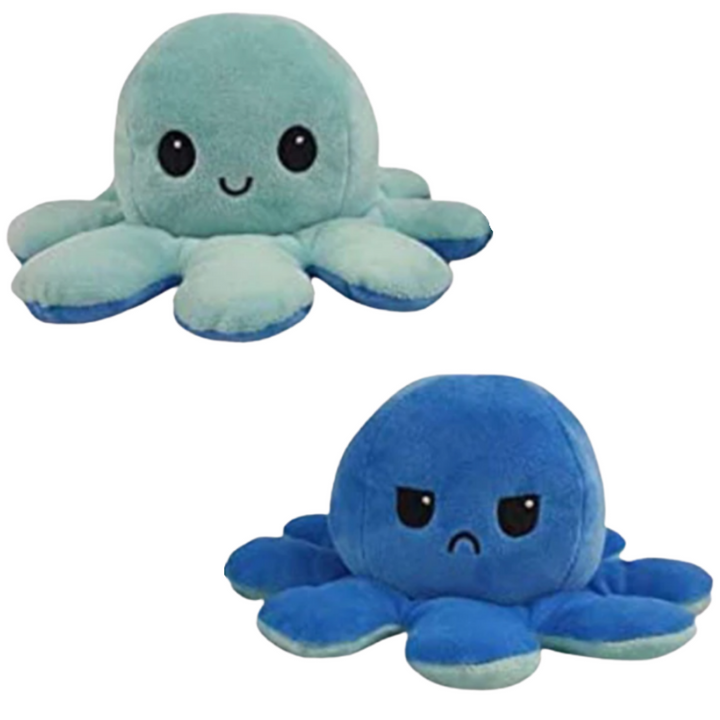 Peluche pieuvre réversible multicouleur, amusante et douce, change de visage heureux à triste pour indiquer votre humeur.