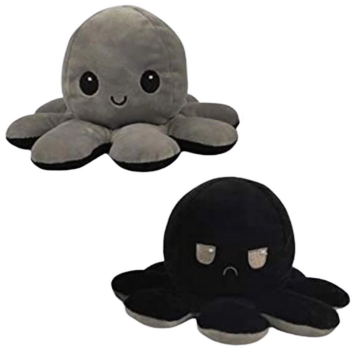 Peluche pieuvre réversible multicouleur, amusante et douce, change de visage heureux à triste pour indiquer votre humeur.