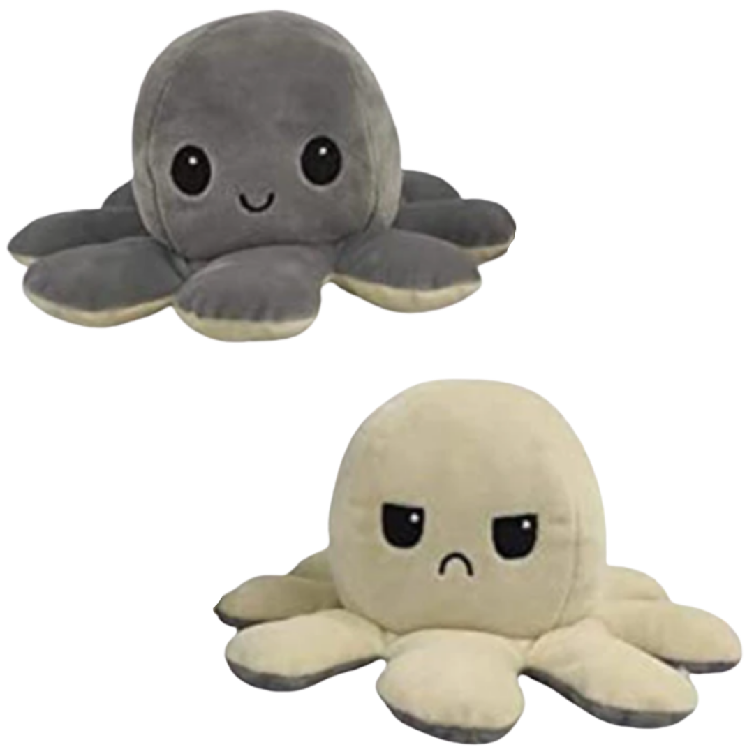 Peluche pieuvre réversible multicouleur, amusante et douce, change de visage heureux à triste pour indiquer votre humeur.