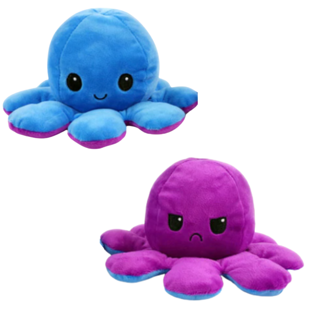 Peluche pieuvre réversible multicouleur, amusante et douce, change de visage heureux à triste pour indiquer votre humeur.