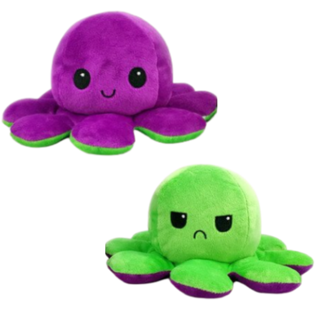 Peluche pieuvre réversible multicouleur, amusante et douce, change de visage heureux à triste pour indiquer votre humeur.