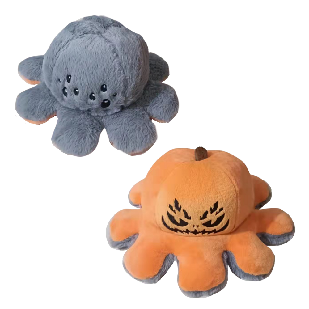 Peluche pieuvre réversible multicouleur, amusante et douce, change de visage heureux à triste pour indiquer votre humeur.