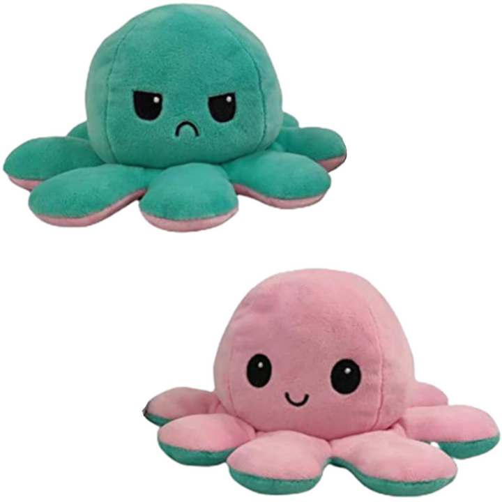 Peluche pieuvre réversible multicouleur, amusante et douce, change de visage heureux à triste pour indiquer votre humeur.