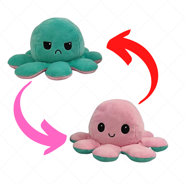 Peluche pieuvre réversible multicouleur, amusante et douce, change de visage heureux à triste pour indiquer votre humeur.