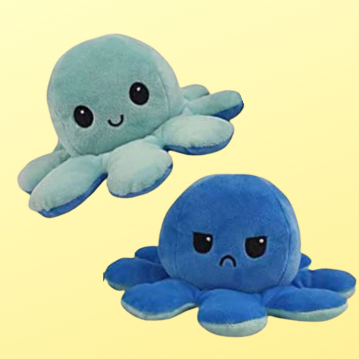 Peluche pieuvre réversible multicouleur, amusante et douce, change de visage heureux à triste pour indiquer votre humeur.