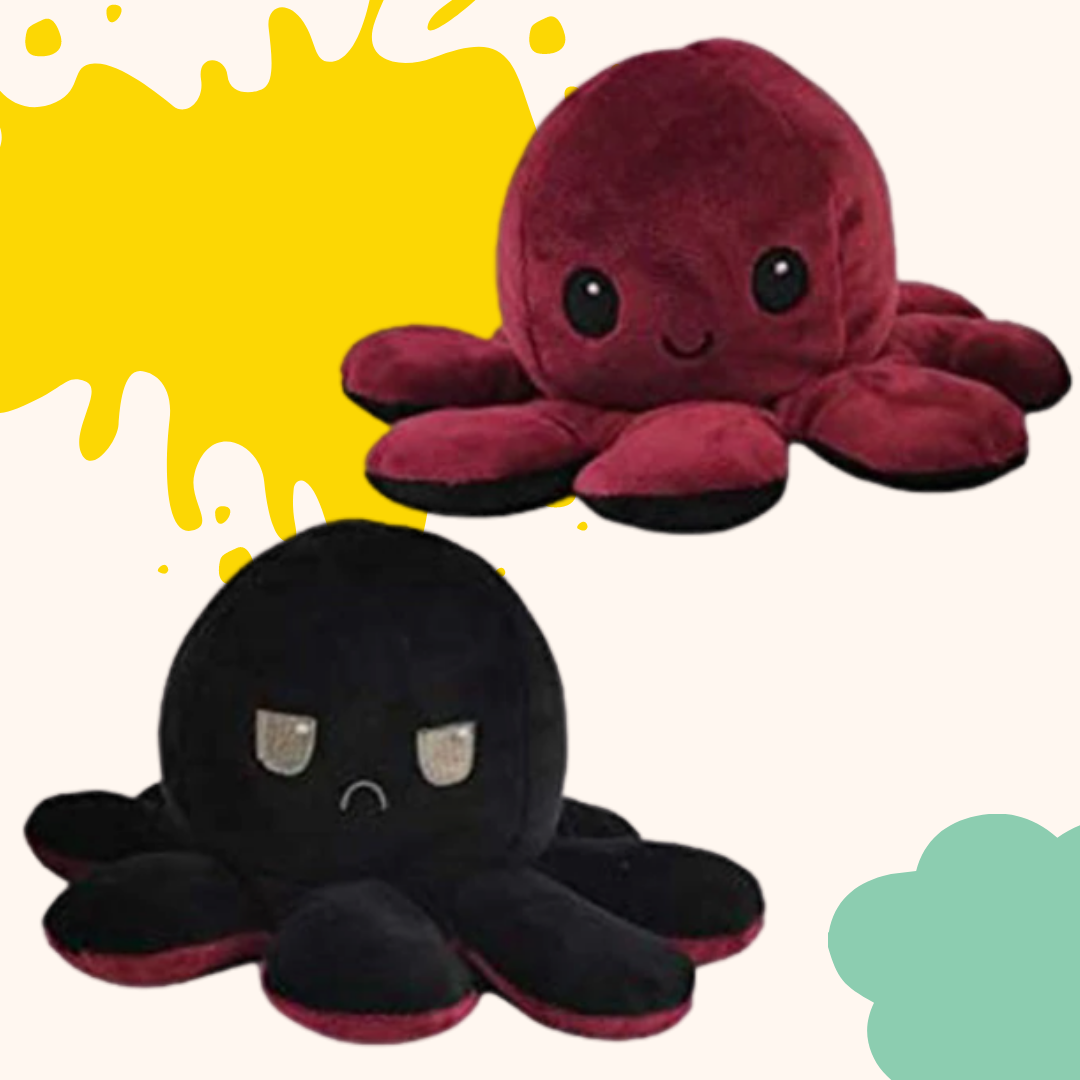 Peluche pieuvre réversible multicouleur, amusante et douce, change de visage heureux à triste pour indiquer votre humeur.