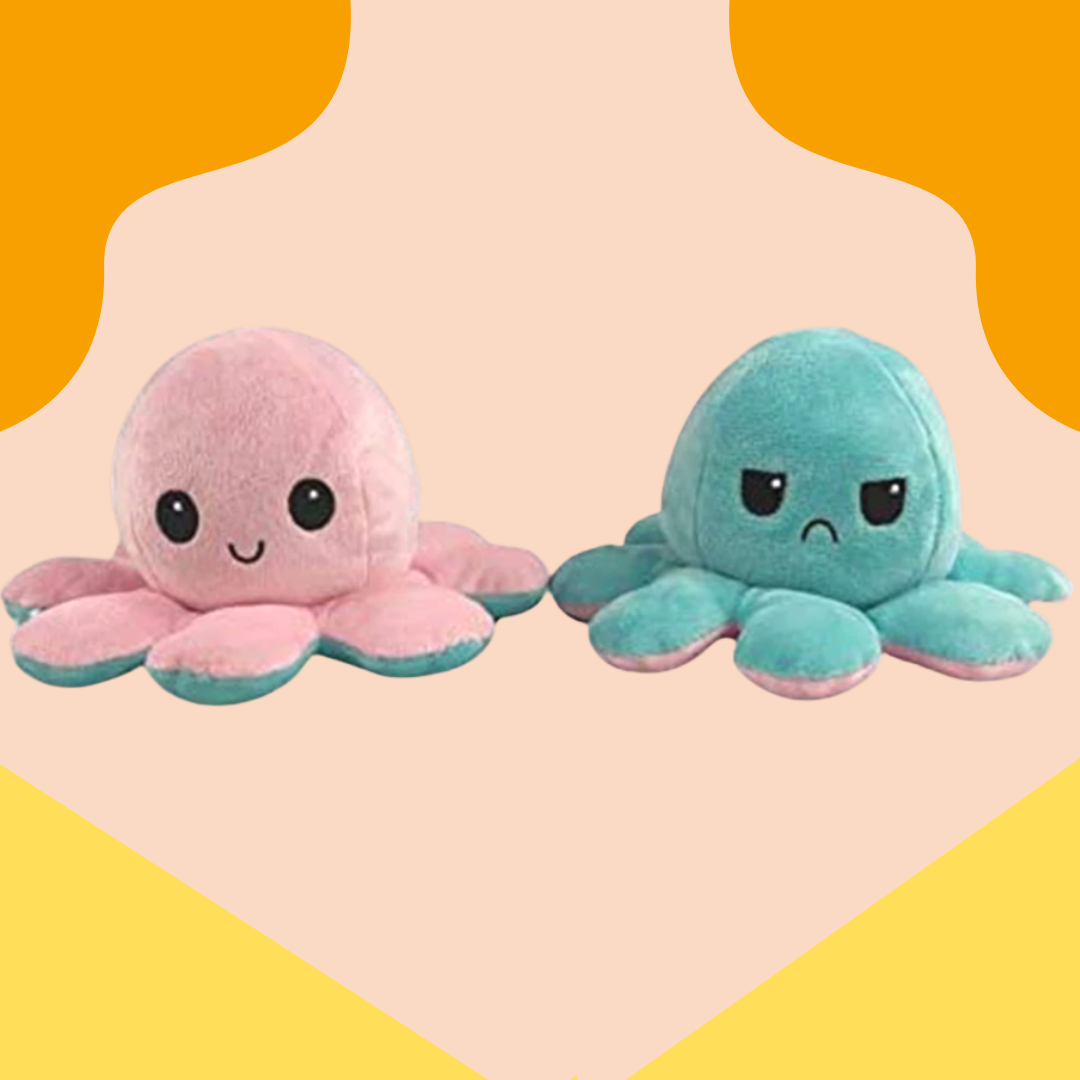 Peluche pieuvre réversible multicouleur, amusante et douce, change de visage heureux à triste pour indiquer votre humeur.