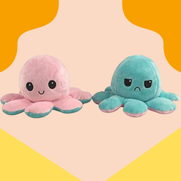 Peluche pieuvre réversible multicouleur, amusante et douce, change de visage heureux à triste pour indiquer votre humeur.