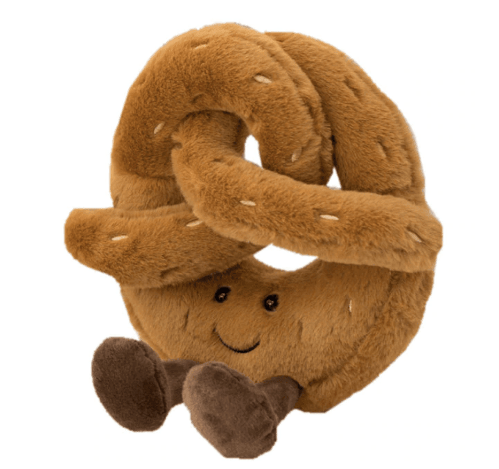 Peluches gourmandes : brezel, croissant, pain. Jouet doux et adorable pour enfants.