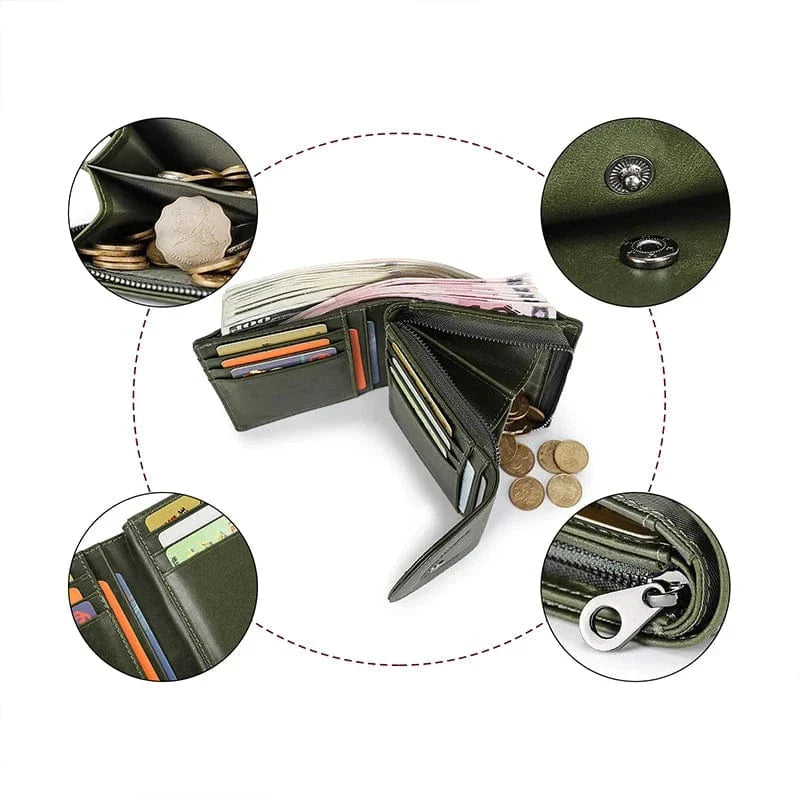 Portefeuille femme compact en cuir grainé, idéal pour organiser vos cartes de manière élégante.