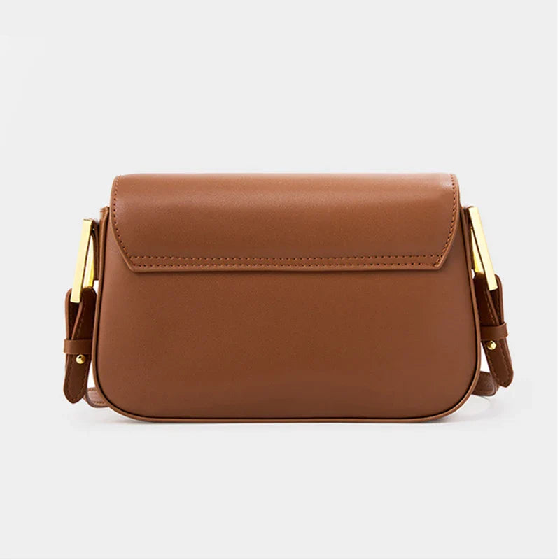 Sac à bandoulière en cuir fendu élégant pour femme, finitions dorées, pochette interne