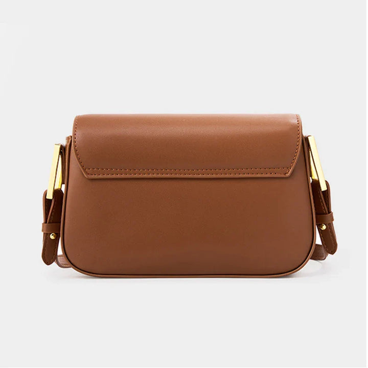 Sac à bandoulière en cuir fendu élégant pour femme, finitions dorées, pochette interne