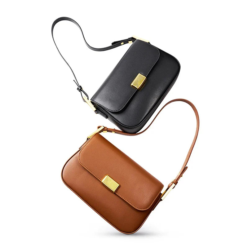 Petit sac bandoulière couleur neutre en cuir fendu pour femme, polyvalent et élégant