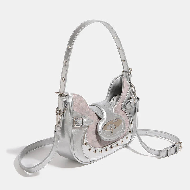Sac à main femme argenté élégant en cuir PU, effet miroir brillant, parfait pour occasions spéciales et chic.