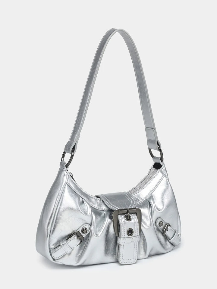 Petit sac à main argenté irisé en cuir PU pour femme, élégant et compact, idéal pour une touche chic. Accessoire mode.