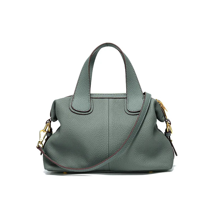 Sac à main bandoulière pour femme, cuir fendu gris beige, accessoire de mode élégant et fonctionnel.