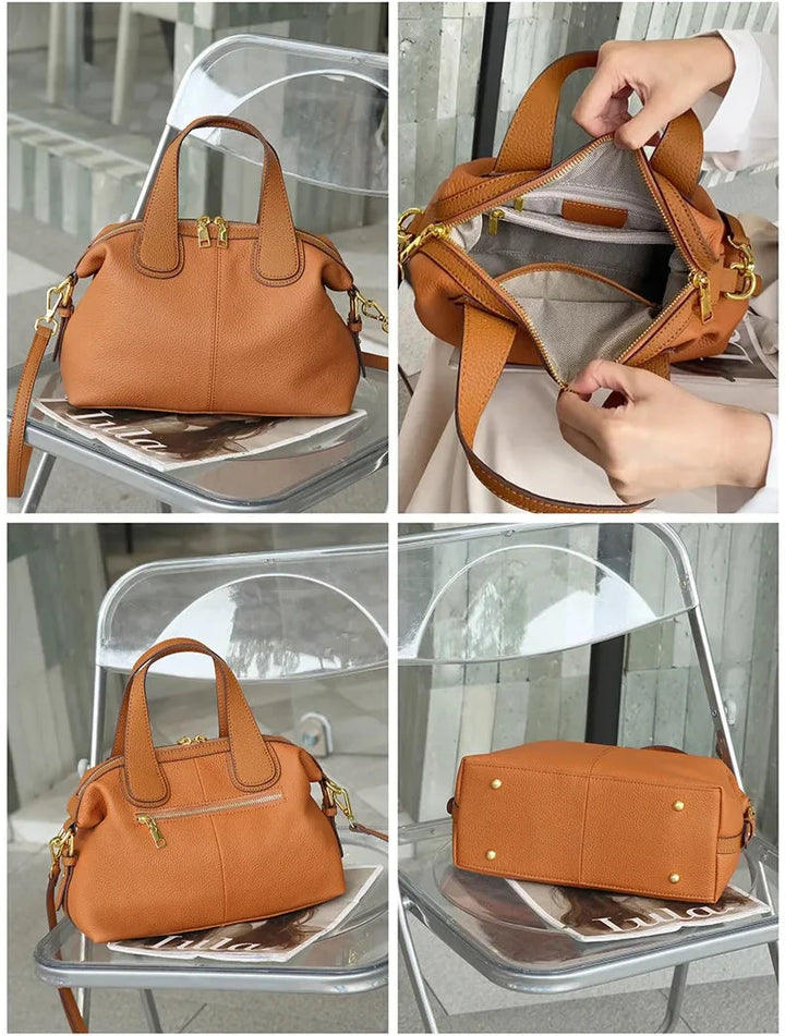 Gros plan sur le cuir fendu gris beige d'un petit sac à main bandoulière femme, texture élégante.