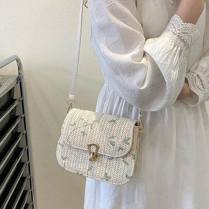 Petit sac à main en paille tressée pour femme, style bohème chic, idéal pour l'été et le printemps.