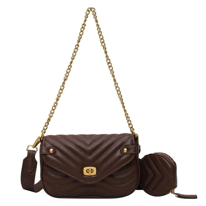 Sac à main femme chic, porté bandoulière ou épaule, en cuir PU noir avec chaîne et design matelassé.
