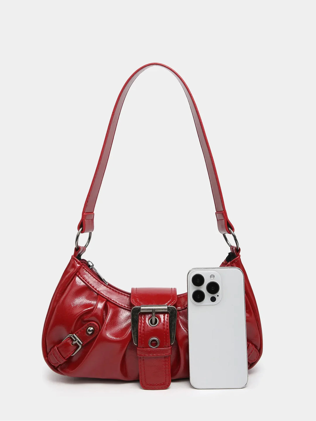 Sac à main rouge en cuir PU, design vintage et élégant pour femme. Accessoire audacieux pour soirées ou sorties.