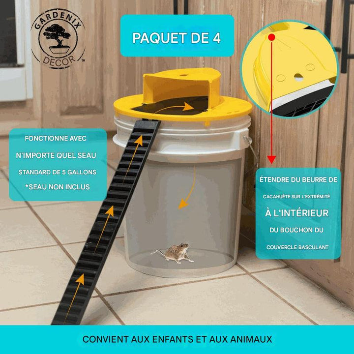 "Piège à souris écologique avec couvercle en plastique, lot de 4, s'adapte à un seau standard, méthode non toxique."