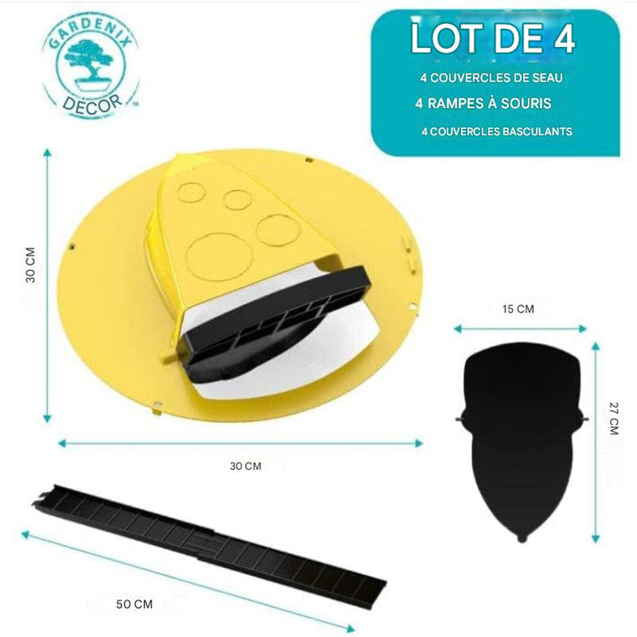 "Piège à souris écologique avec couvercle en plastique, lot de 4, s'adapte à un seau standard, méthode non toxique."