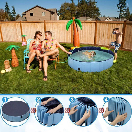 Piscine pliable pour chien, rafraîchissante et robuste. Idéale jardin extérieur.  Facile à ranger.