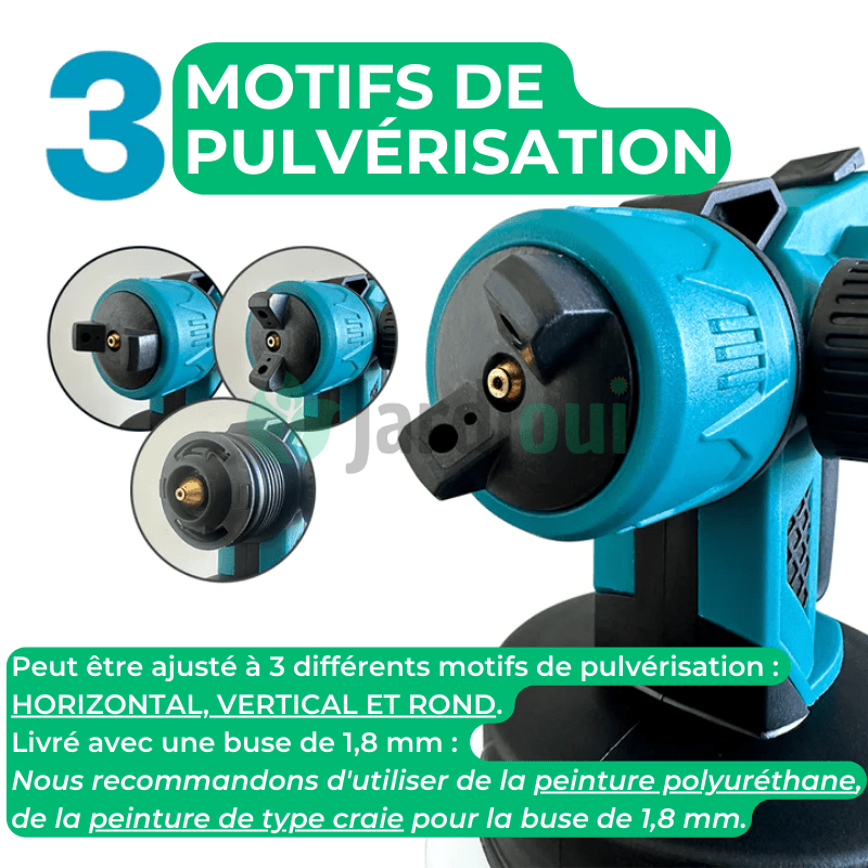 Pistolet peinture électrique sans fil.  Pulvérisation rapide et efficace. Idéal DIY et pro.