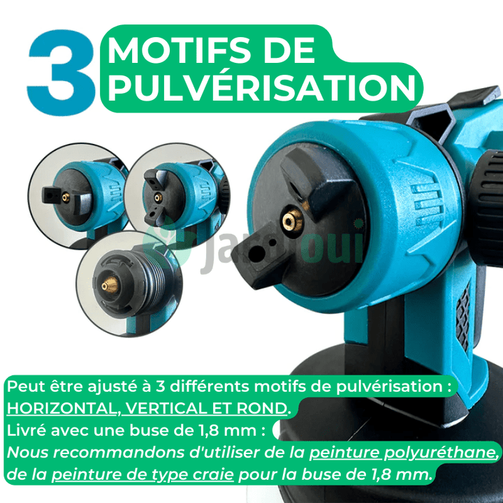 Pistolet peinture électrique sans fil.  Pulvérisation rapide et efficace. Idéal DIY et pro.