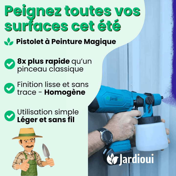 Pistolet peinture électrique sans fil.  Pulvérisation rapide et efficace. Idéal DIY et pro.