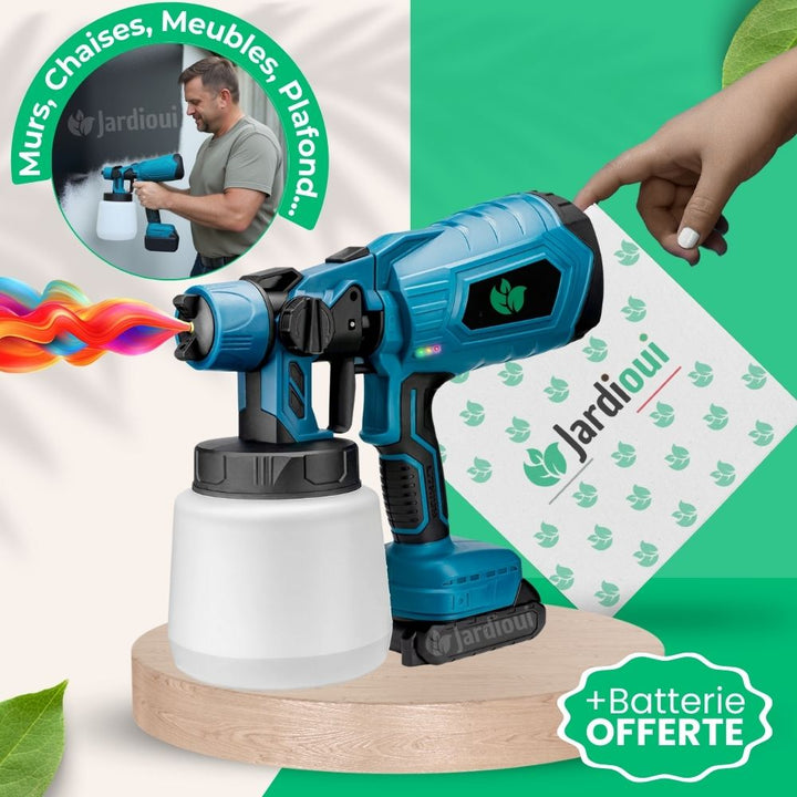 Pistolet peinture électrique sans fil.  Pulvérisation rapide et efficace. Idéal DIY et pro.